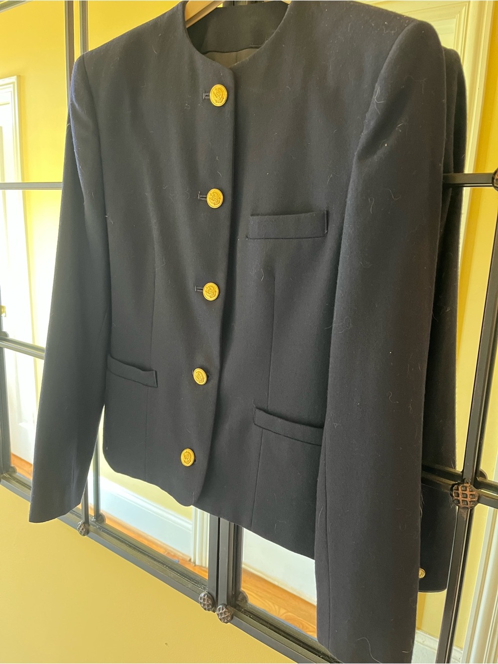 Jos. A. Bank Navy Collarless Blazer with Gold-Tone Buttons
